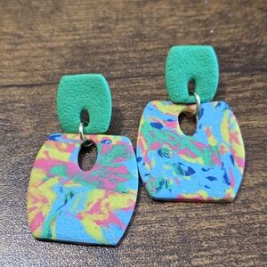 Marble Print Polymer Clay Handmade   Earrings